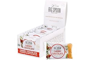 Big Spoon Roasters Cherry Chocolate Nut Butter Bars - Low Carb, High Protein Bars w/Pea Protein - Vegan Snacks w/Peanut & Almond Butter - Gluten-free, Soy-free, & Lean Protein - 1.76 Ounce - 12 Pack