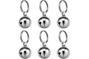UKCOCO Dog Collar Bell : 6Pcs 16MM Metal Pet Collar Bells with Key Ring for Small Dogs Cats, Clear Sound (Silver)