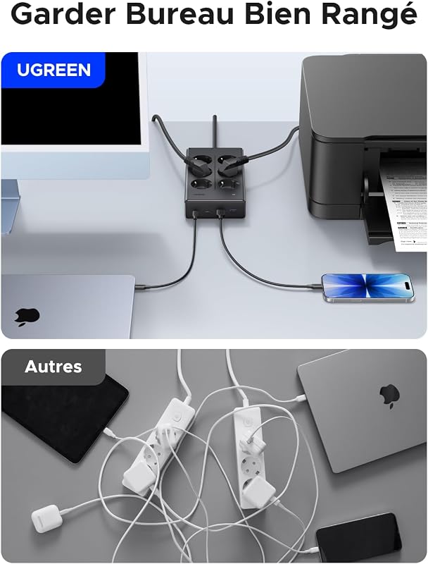 10 EN 1 Multiprise PD 65W USB C 6 Prises avec Interrupteur 3680W 16A — photo 7 sur 8