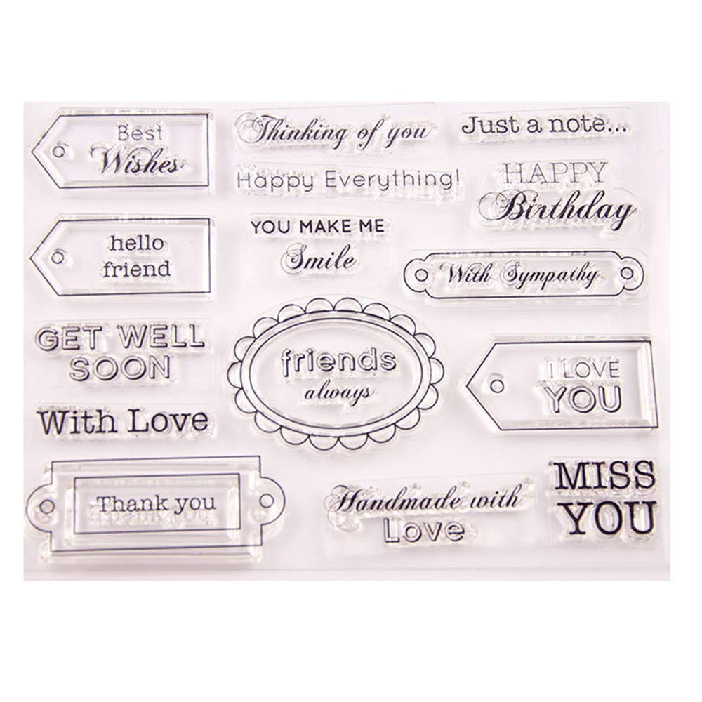 arriettycraft Happy Birthday Friends Miss You Thank You Tags Rubber Clear Stamp for Card Making Decoration and Scrapbooking