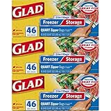 Glad Food Storage and Freezer 2 in 1 Zipper Bags - Quart - 46 Count - 3 Pack