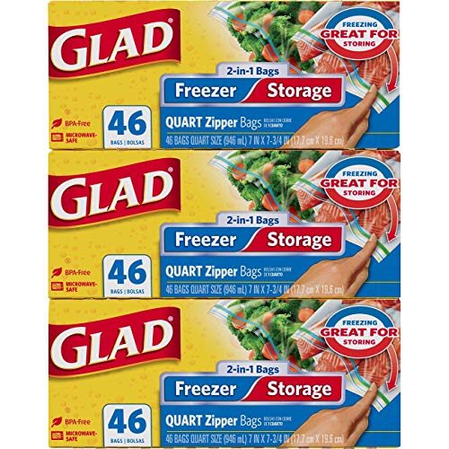 Glad Food Storage and Freezer 2 in 1 Zipper Bags - Quart - 46 Count - 3 Pack