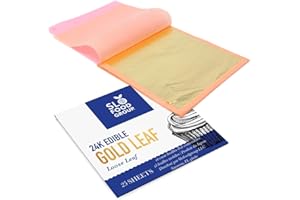 Slofoodgroup - 24 Karat Edible Gold Leaf Loose Sheets - 25 Sheets Gold Leaf Per Book - Gold Leaf Sheet Size 3.15in x 3.15in Loose Leaf Sheets - Edible Decoration, Crafting, Art and More