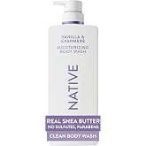 Native Moisturizing Body Wash, Clean &amp; Gentle 24-Hour Hydration with Shea Butter, for Sensitive and Dry Skin, for Women &amp; Men, Sulfate-free, Paraben-free, Vanilla &amp; Cashmere, 22 Fl Oz (Pack of 6)