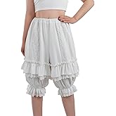 Nuoqi White Ruffle Bloomer for Women Cotton Victorian Pantaloons Knee Length Bloomer
