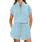 KISSMODA Two Piece Sets for Women Sweatsuit Casual Tracksuits Short Sleeve Tops and Shorts 2025 Lounge Outfits