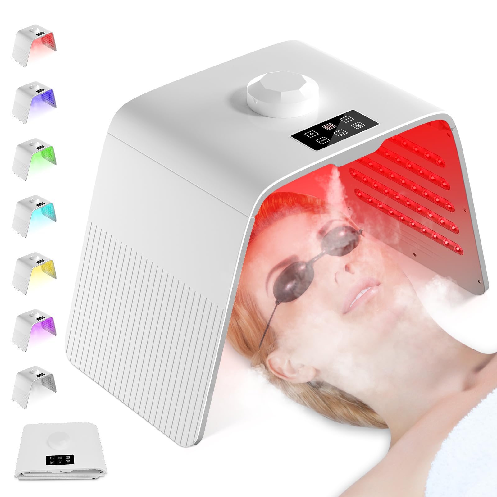 Cozion LED Light Therapy Device, 7 Color Photon PDT Professional LED Red Light Therapy Mask Light Face Mask with Near Infrared Light Facial Beauty Machine SPA Salon Home Equipment Steam Type
