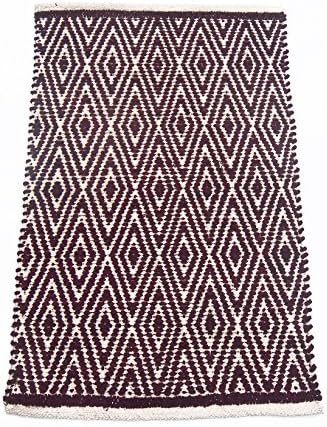 Chardin home 100% cotton Diamond Rug Fully reversible - Mat size 20''x30'', Machine washable, Burgundy & Ivory.