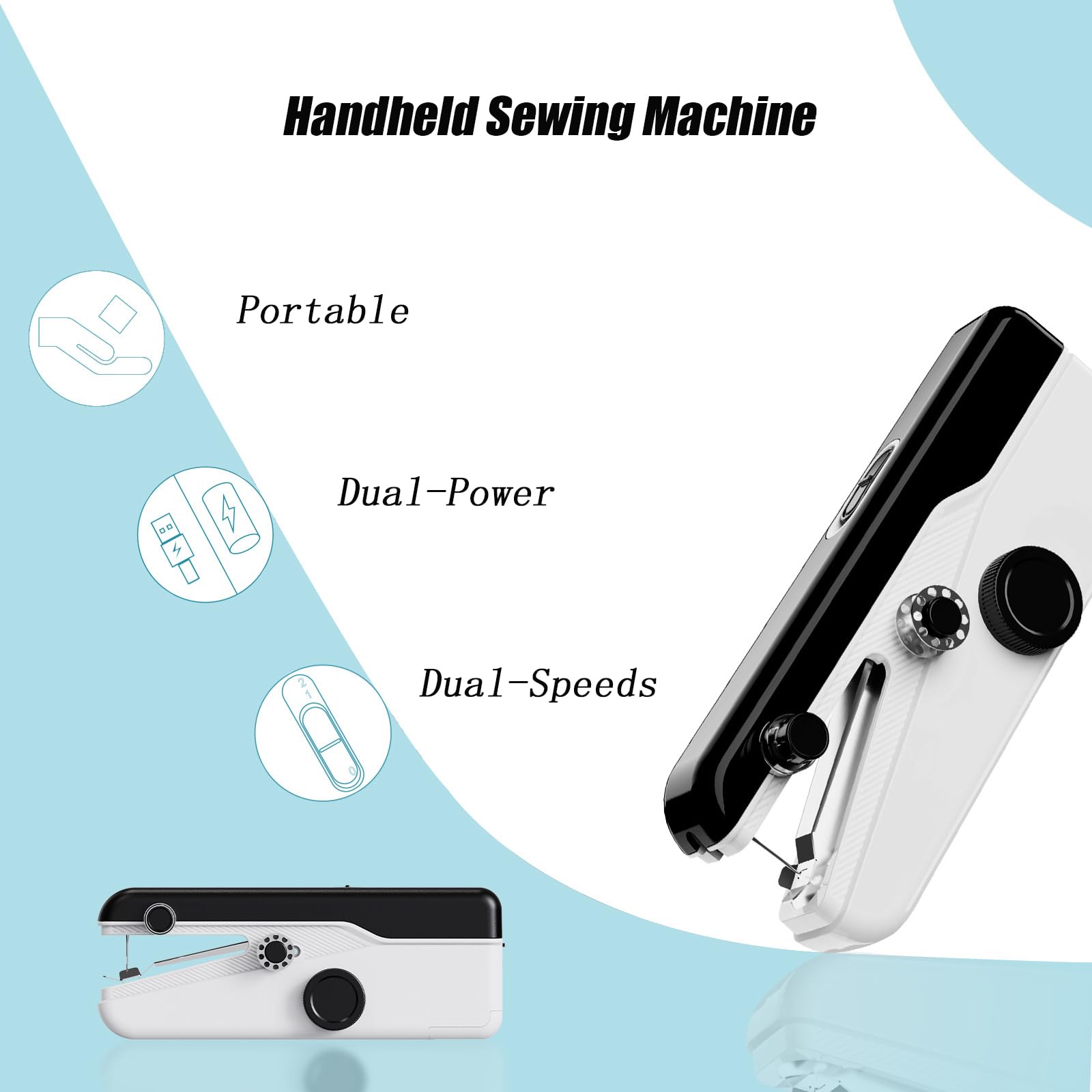 Condition photo showing New/Like New for handheld sewing machine, heavy duty mini sewing machine 2-speed 2 power modes quick sewing kit hand sewing machines stitching for beginners adult, portable sewing machine suitable for diy/home/travel white