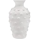 AuldHome Vintage White Hobnail Ceramic Vase, 11 inches tall, 5.4 inch diameter