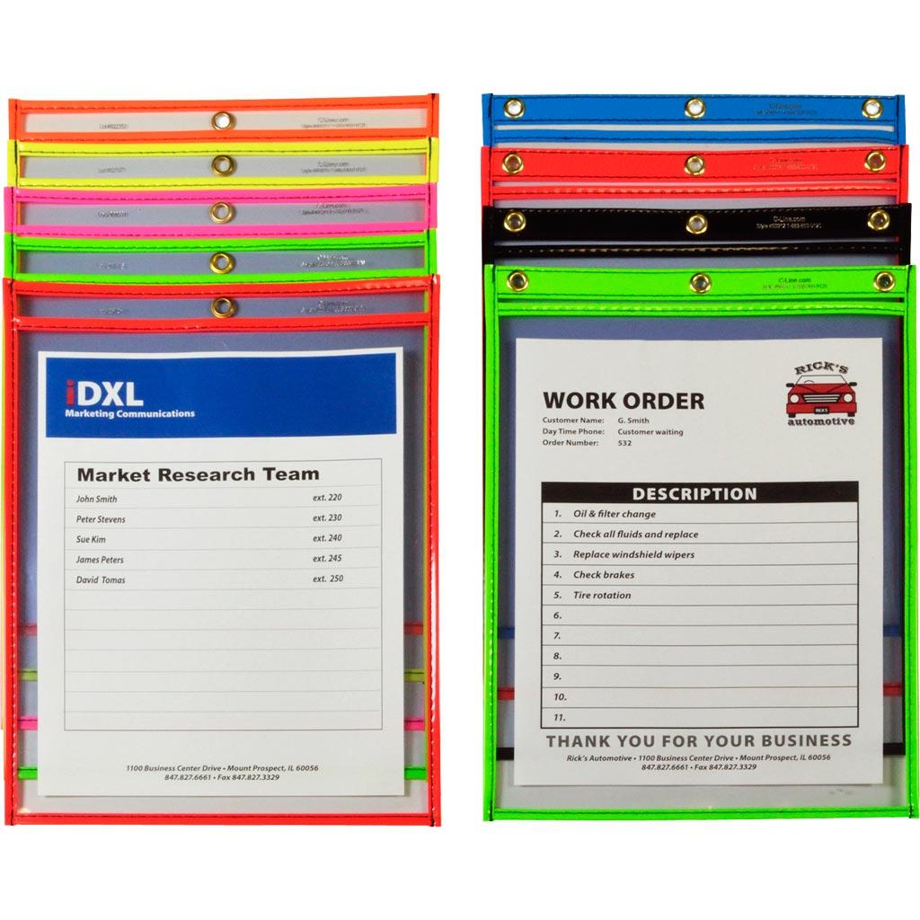 CLine Neon Stitched Shop Ticket Holders, Assorted Neon Colors, 9 x 12