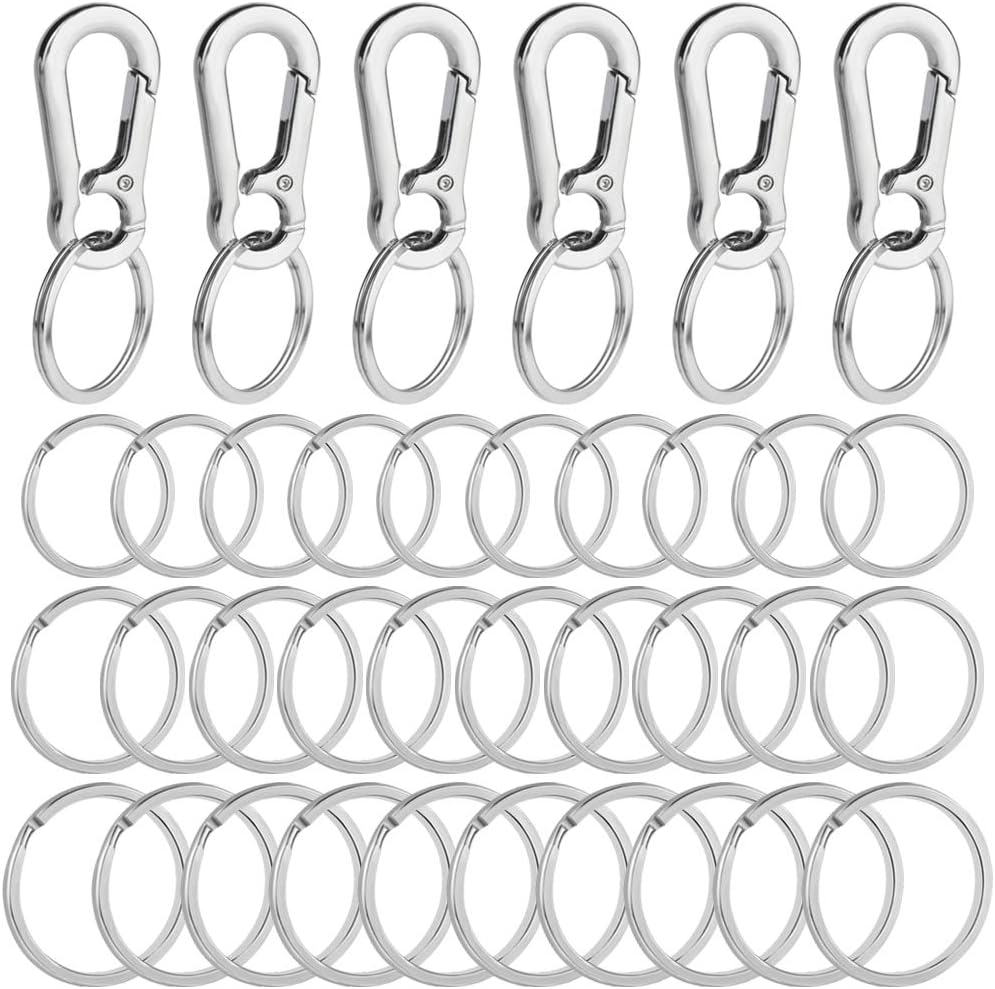 Yookat 36 Pieces Metal Carabiner Clip Keychain Keyring Round Flat Split Key Ring for Home Car Keys Organization Key Finder