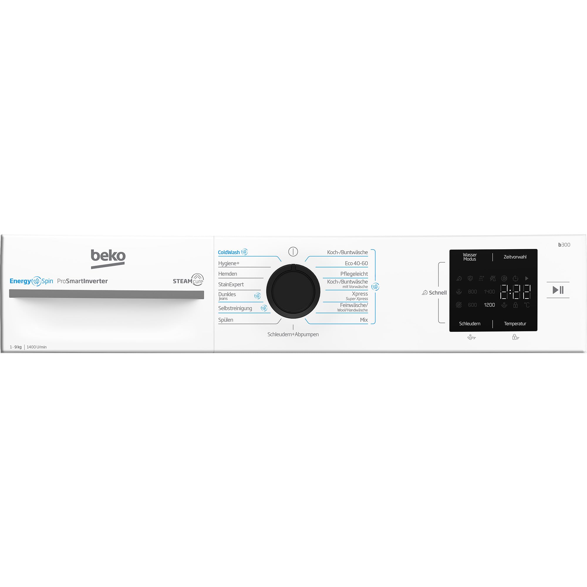 Beko BM3WFU3941X freistehende Waschmaschine, Waschvollautomat, 9 kg, EnergySpin, Schleuderwahl 1400 U/min, Hygiene+ allergikergeeignet, Coldwash Wasser-& Zeitersparnis, Weiß 7