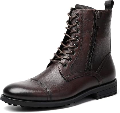 Amazon Com Cestfini Non Silp Leather Combat Boots For Men Casual Motorcycle Boots With 2 Side Zipper Lace Up Cap Toe Boots Motorcycle Combat