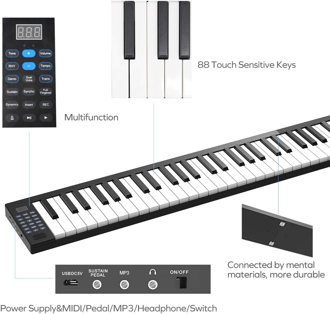 88Key Foldable Keyboard Piano, Veetop Beginner Digital Piano with