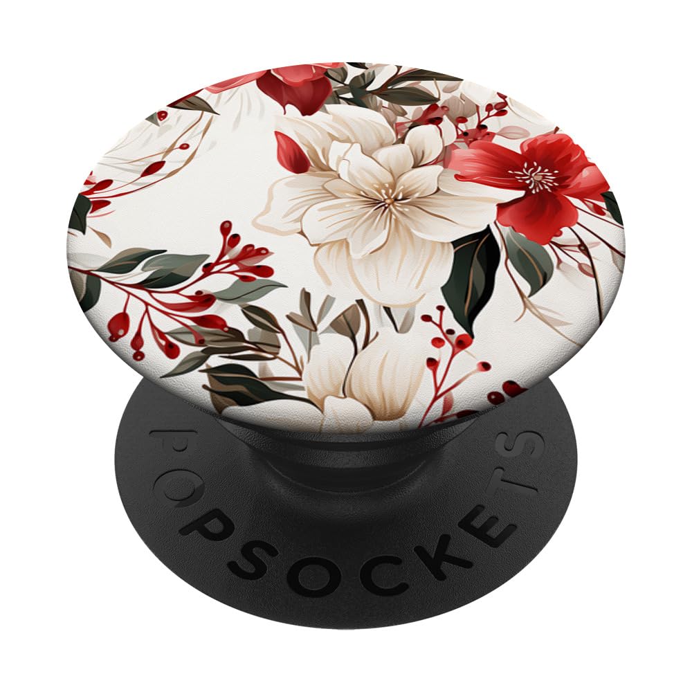 Aesthetic Christmas Floral Pattern Winter Flower Girl Women PopSockets Swappable PopGrip