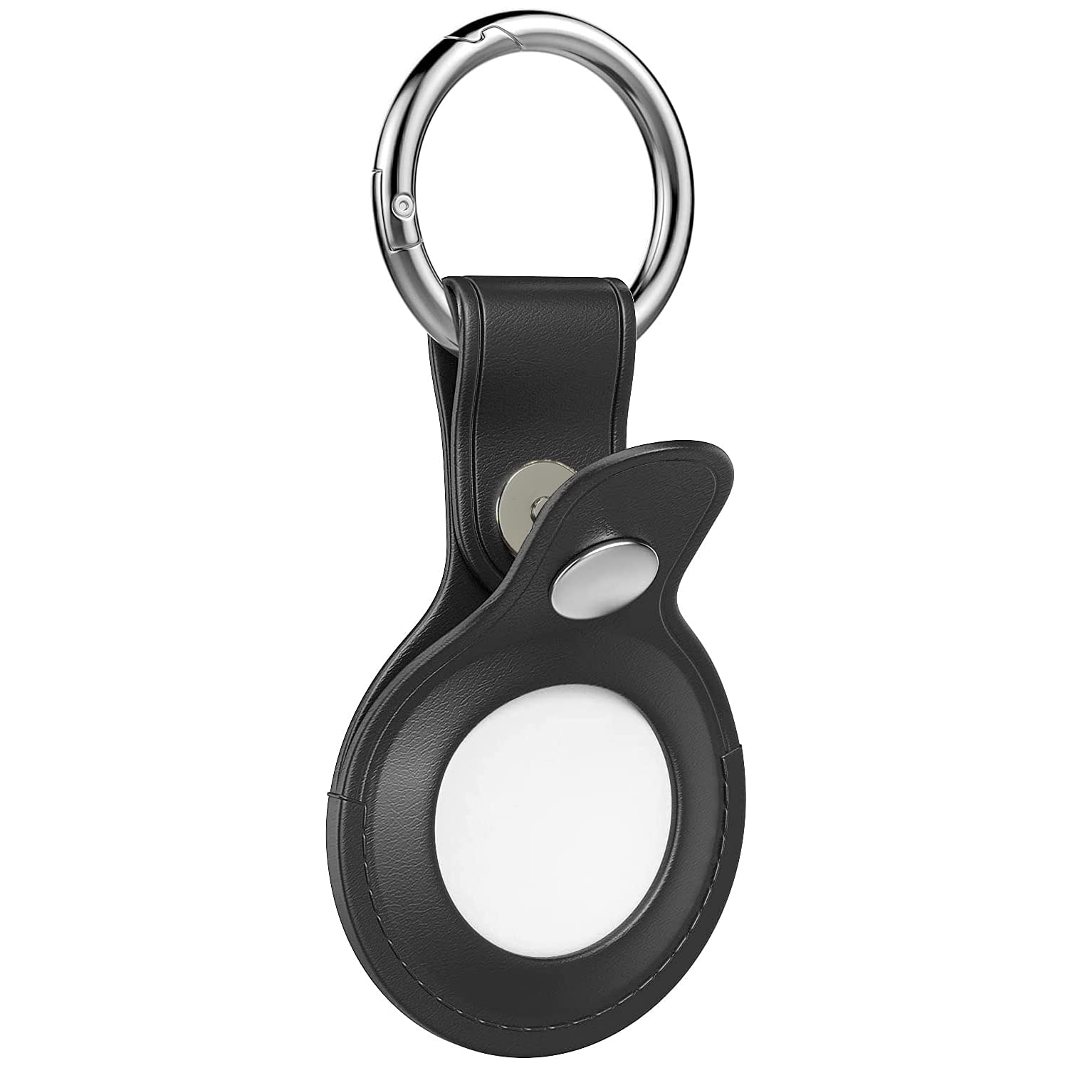 Leather Protective Case for AirTags with Keychain, Kimfly Black Key Finder Holder, Portable Tag Key Finder Cover Keychain Holder with Key Ring - Black