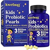 LOVEBUG Probiotics for Kids - Kids Probiotic Chewables with Prebiotics for Aged 4+, Daily Children’s Gut Health, Constipation, Digestive & Immune Support Supplement, Sugar-Free, 60 Soft Pearls
