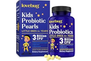 LOVEBUG Probiotics for Kids - Kids Probiotic Chewables with Prebiotics for Aged 4+, Daily Children’s Gut Health, Constipation, Digestive & Immune Support Supplement, Sugar-Free, 60 Soft Pearls