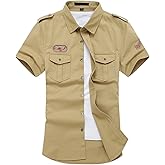 Gihuo Men's Military Tactical Shirt Short Sleeve Cargo Work Outdoor Hiking Camping Hunting Fishing
