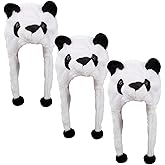 Popuid 3 Pack Plush Panda Hat, Cozy Fleece Winter Hats with Short Ear Flaps, Funny Panda Costume Cap for Family Adult Kids
