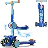 Unbreakable &amp; Never Fall Down 2-in-1 Scooters Kids 3 Wheel Kick Scooter for Boys Girls Ages 3-8, Adjustable Height &amp; Seat, Widened Non-Slip Deck, More Safer for Beginner Toddlers