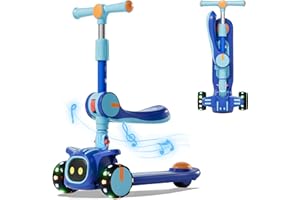 KEAMAIDY Unbreakable & Never Fall Down 2-in-1 Scooters Kids 3 Wheel Kick Scooter for Boys Girls Ages 3-8, Adjustable Height & Seat, Widened Non-Slip Deck, More Safer for Beginner Toddlers