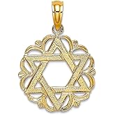 JewelryWeb 14k Gold Religious Judaica Star of David In Scalloped Circle Jewish 20.5mm long Pendant Necklace for Women