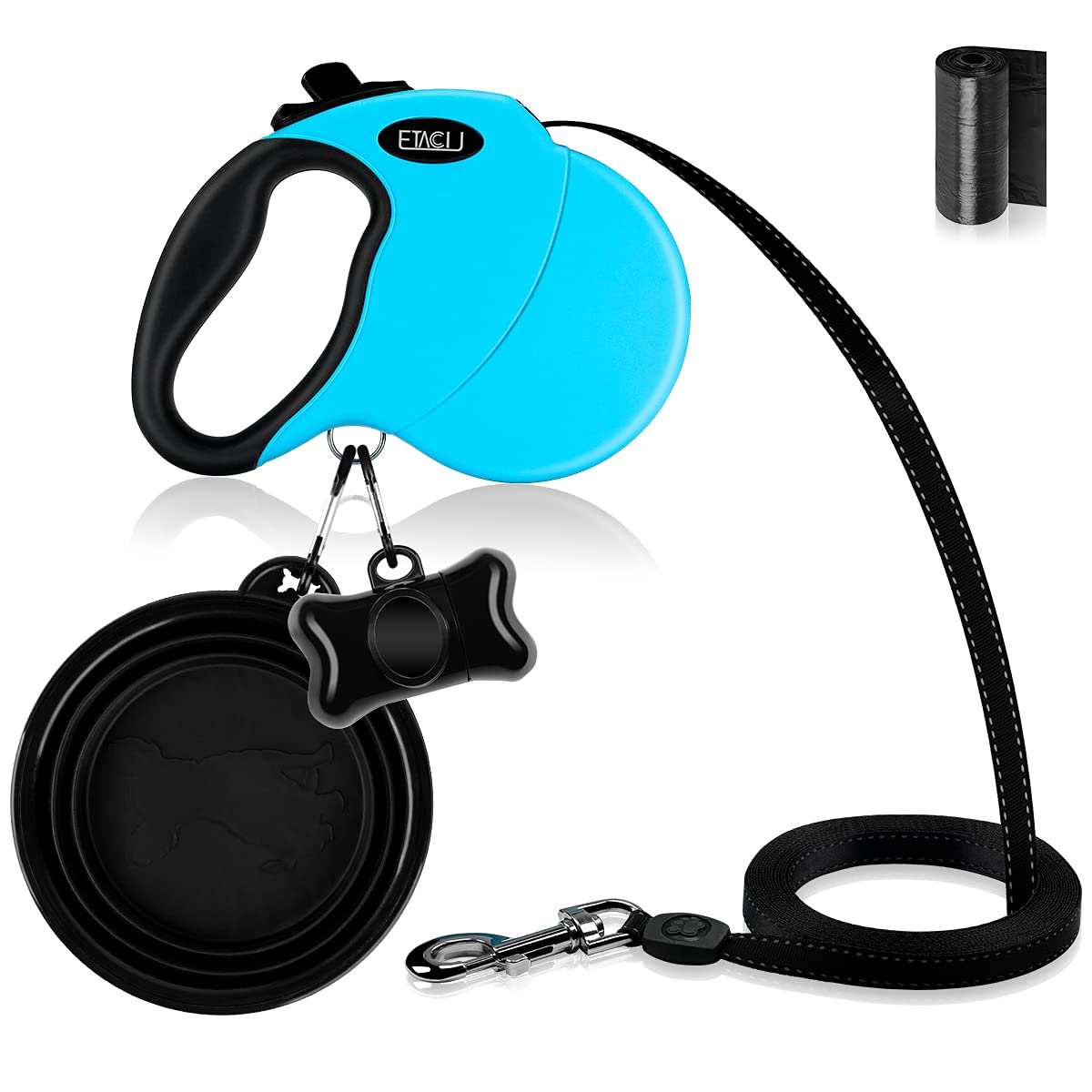 ETACCU Retractable Dog lead 16.4 Feet Extendable Dog Lead Tangle Free 1 Handed Brake Anti Slip Reflective for Small Pet 44 Lbs or Less Without Collars Harnesses (L丨Blue)