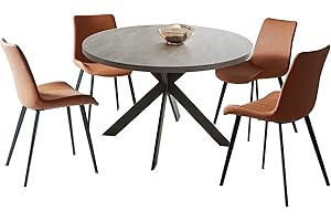 Zerifevni 47" Round Dining Table Set, Mid Century Modern Round Dining Table for 4-6 Person, Steel Legs, Leisure Coffee Table for Kitchen Dining Room, Save Space