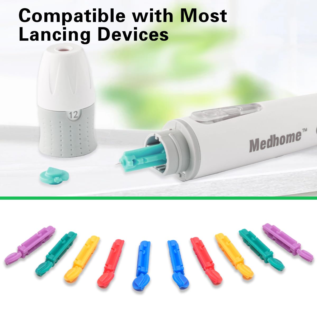 Medhome Blood Lancets, Single use, 30 Gauge Twist top Lancets for Diabetes Testing, Fits Most Lancing Devices for Blood Sugar Kit and Glucose Meter - 310 Count per Box - Multi-Color