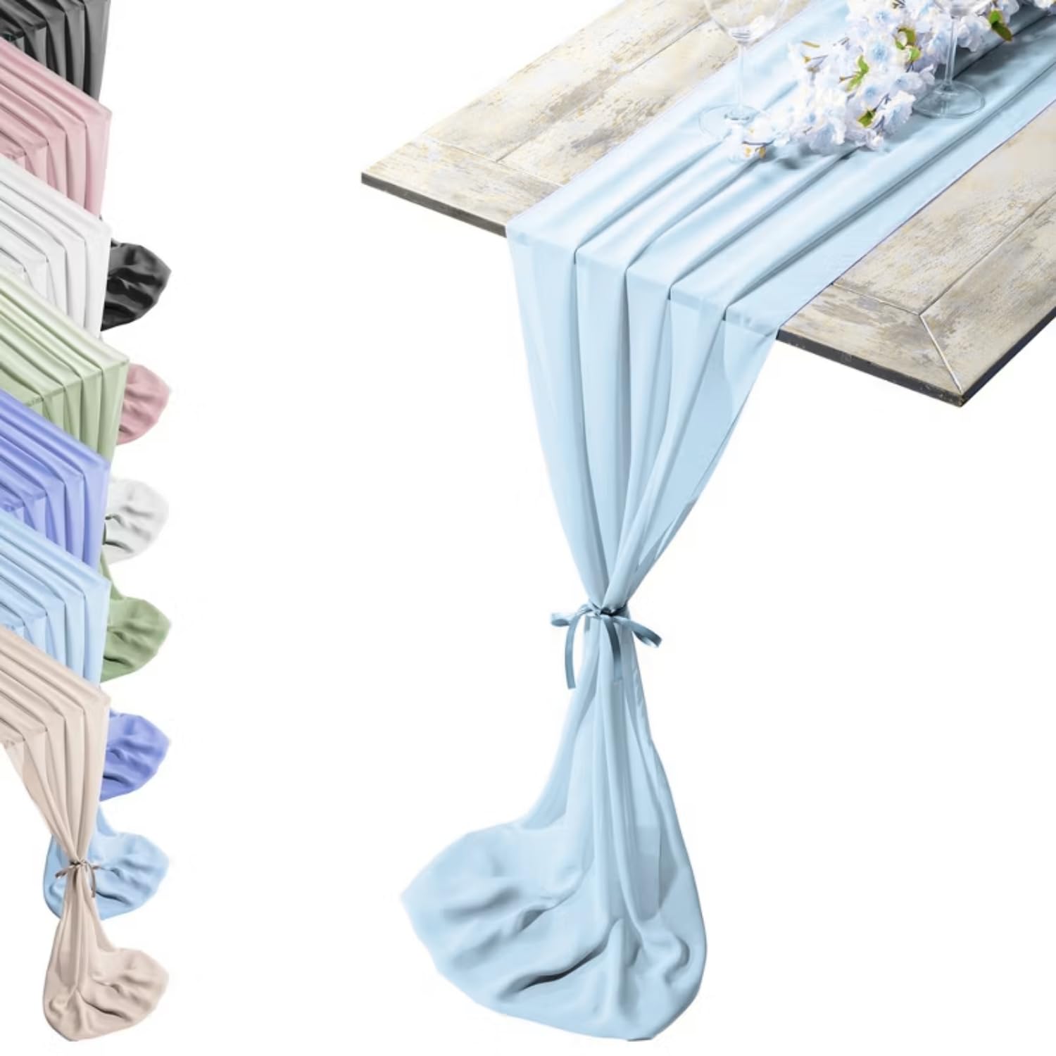 Photo 1 of ******* 2 PACK ******Silky Touch Chiffon Table Runner Set - 29" x 120", Elegant Light Blue Runner, Perfect for Halloween, Christmas, Weddings & Events