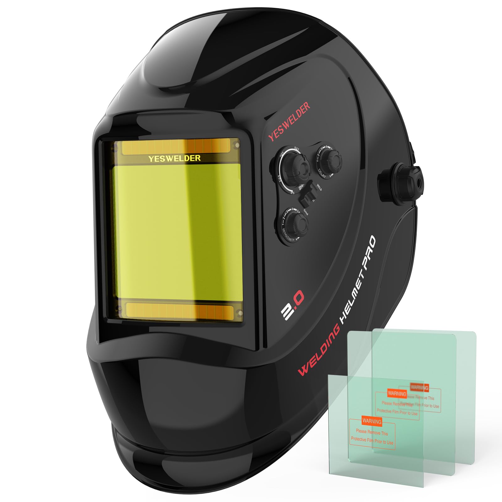 YESWELDER Large View Auto Darkening Welding Helmet, Blue Light Blocking, 1/1/1/1 True Color Solar Powered Welder Hood Mask with 4 Arc Sensors, Wide Shade 3/5-9/9-13 for TIG MIG ARC CUT and GRIND