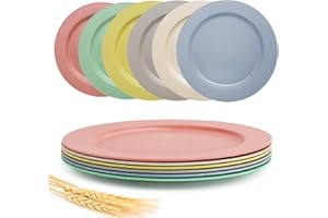 Shopwithgreen 6 Pack 10'' Wheat Straw Plates for Kids & Adults- Lightweight Unbreakable Large Dishes Set, Dishwasher & Microw