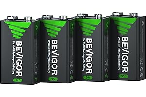 BEVIGOR 9V Rechargeable Batteries, NiMH 2000mWh, Long Lasting Power High Capacity 9V Batteries 4 Count