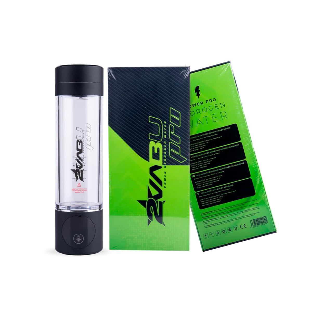 2VABU Molecular Pro – Rechargeable Hydrogen Water Bottle – 4000 PPB Molecular Hydrogen – Water Ioniser with SPE & PEM Technology – 280 ml