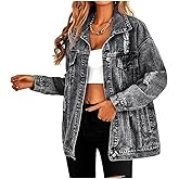 LifeShe Women's long oversized denim jacket boyfriend ripped distressed jean jackets coat