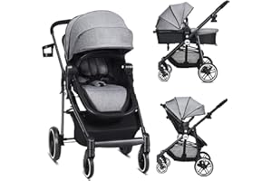 INFANS 2 in 1 Baby Stroller, High Landscape Infant Stroller & Reversible Bassinet Pram, Foldable Pushchair with Adjustable Ca