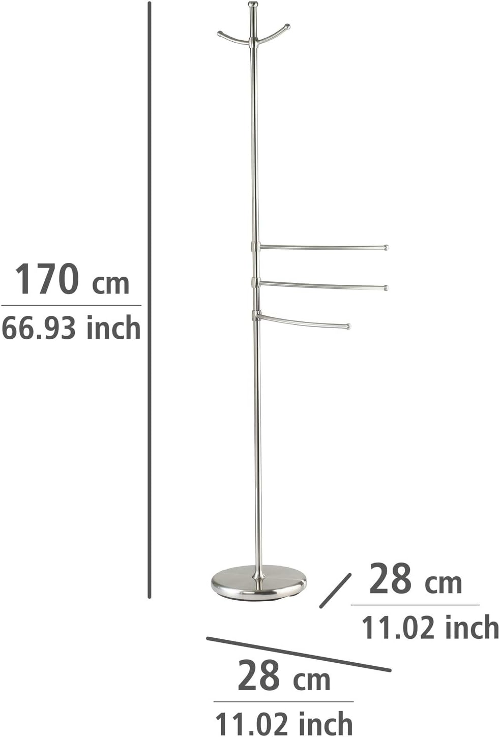 Wenko 16827100 Towel Stand Adiamo Clothes Stand, Metal Steel, 28 x 170 x 28 cm, Matt, Silver - Image 5