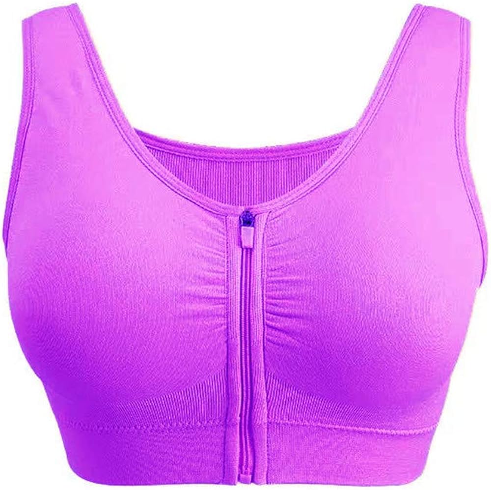 Women's Zip Front Sports Bra Wireless PostSurgery Bra Active Yoga