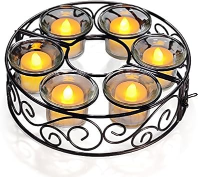 Candle Holders Totobay Round Black Wrought Iron Table Candlestick Centerpiece With 6 Votive Glass Cups For Indoor Outdoor Patio Umbrellas Table Candle Not Included Amazon Co Uk Diy Tools