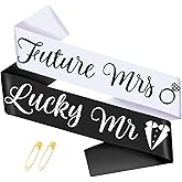 SKJIAYEE Future Mrs & Lucky Mr - Bride to Be Sash and Groom to Be Sash Kit, Funny Bachelorette & Bachelor Sashes for Wedding Bridal Shower Party Decorations Engagement Gifts (White and Black)