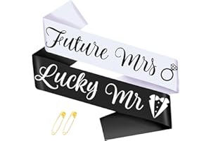 SKJIAYEE Future Mrs & Lucky Mr - Bride to Be Sash and Groom to Be Sash Kit, Funny Bachelorette & Bachelor Sashes for Wedding Bridal Shower Party Decorations Engagement Gifts (White and Black)