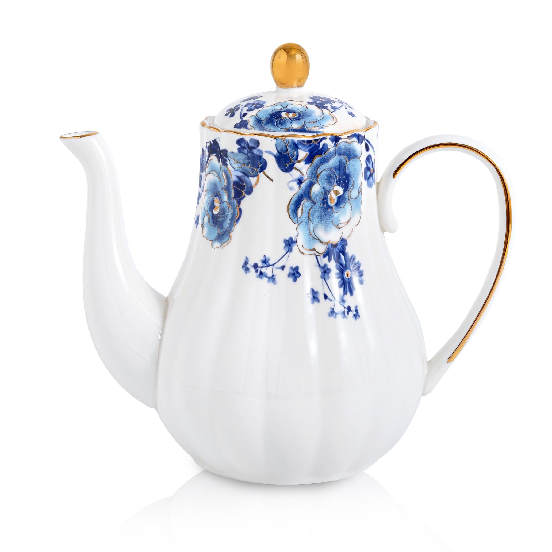 Photo 1 of Agyiuns Tea Pot, Porcelain Teapot 37oz,tea pots for tea party,Tea Infuser Pots for Blooming loose Leaf Tea (White with blue flower)
