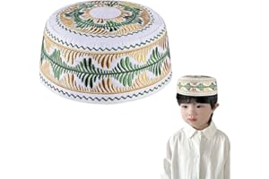 Kids Boys Muslim Prayer Kufi Hat Islamic Prayer Cap Embroidered Prayer Headwear Cap Praying Skull Cap Topi Ramadan Eid Hat