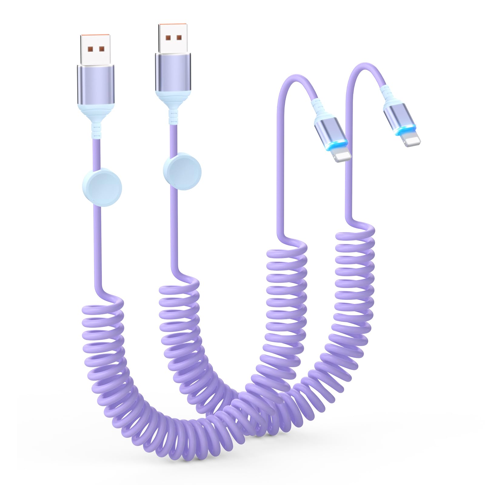 Photo 1 of 2 Pack 3FT Phone Cord for Car Apple CarPlay Cable [MFi Certified] Charger, Retractable Short USB to Lighting Cable for i Phone 14/13/12/11,Pad,AirPods - Purple
