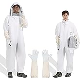 QHZHANG Professional Bee Suit for Men Women, Beekeeping Beekeeper Suit with sheepskin Glove (M)