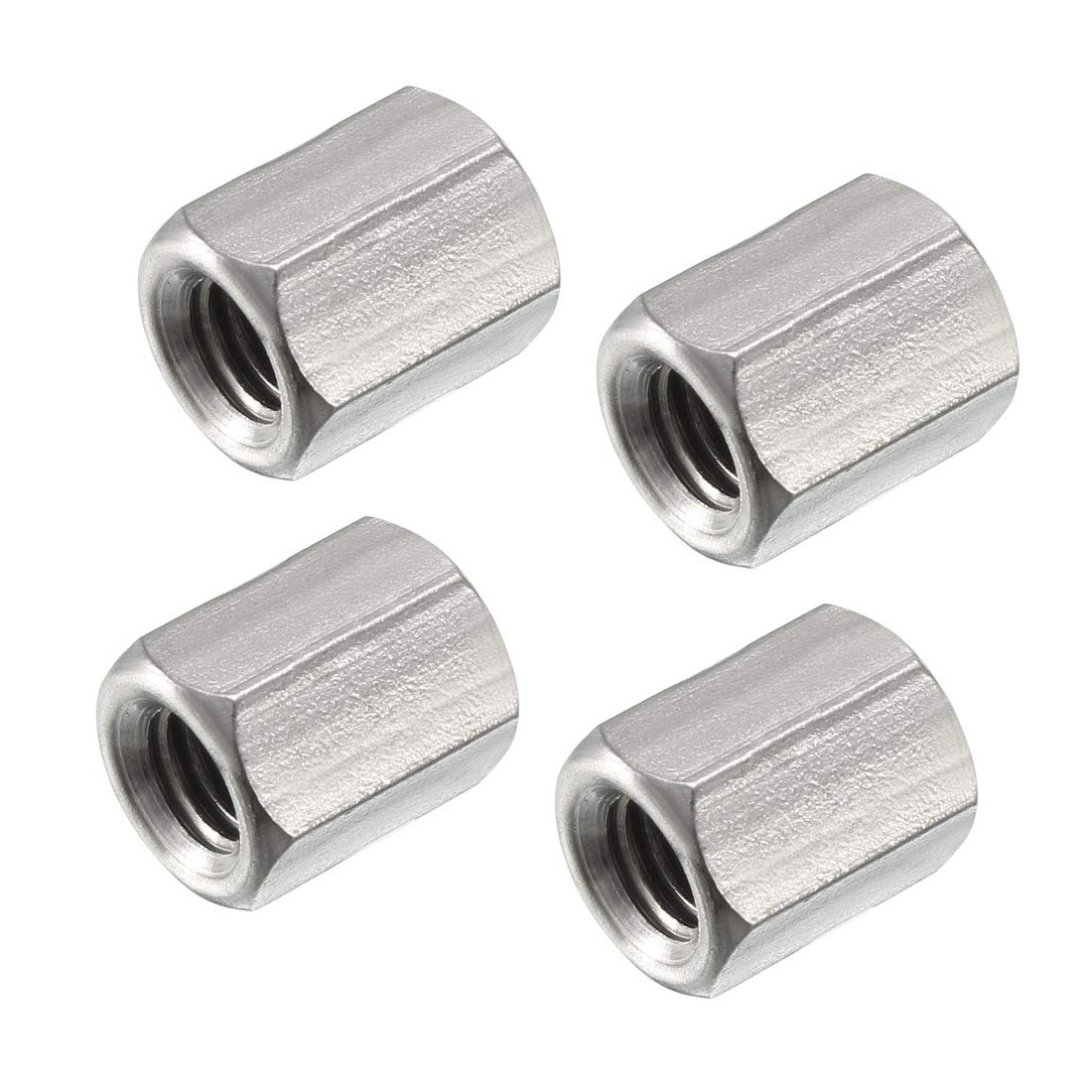 sourcing map M5 X 0.8-Pitch 10mm Length 304 Stainless Steel Metric Hex Coupling Nut, 4pcs
