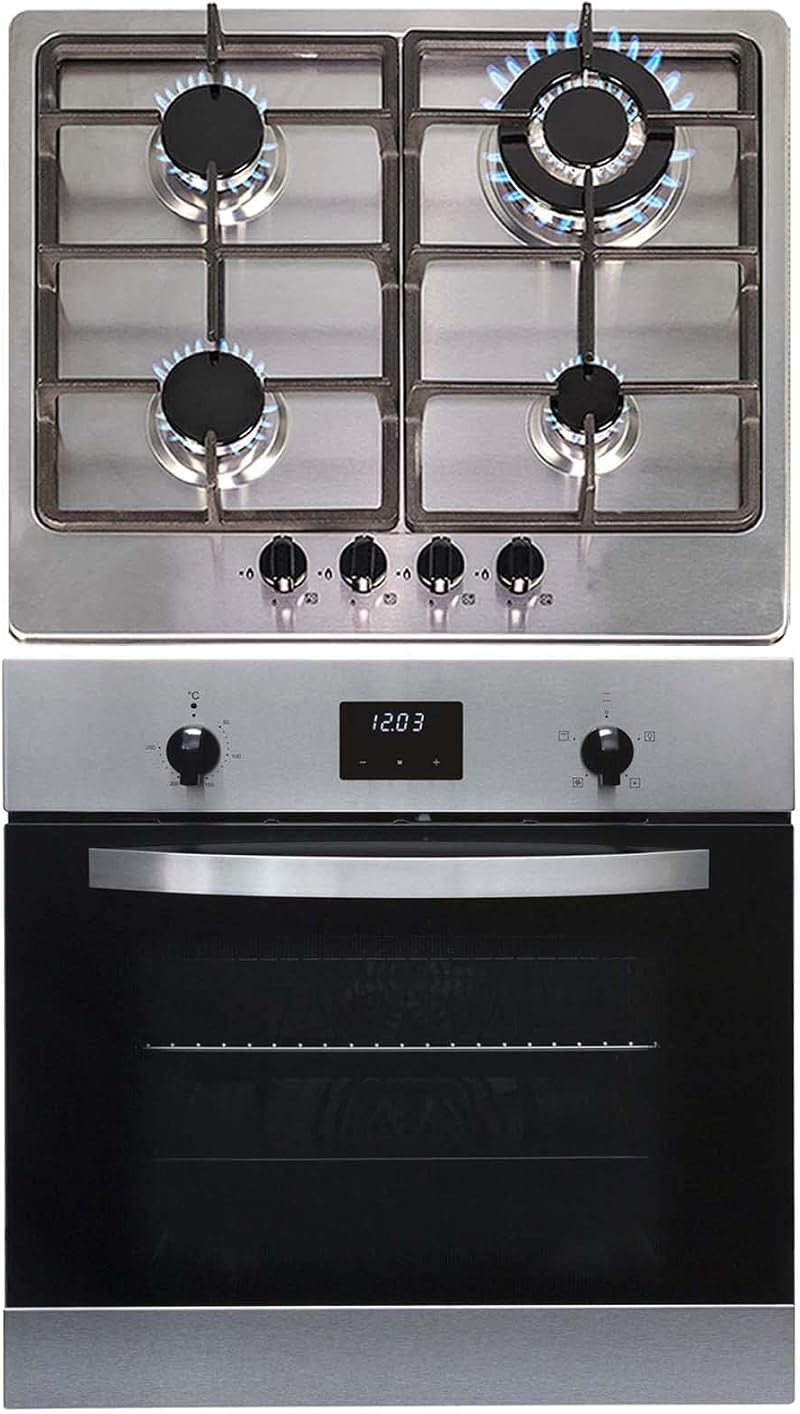 SIA 60cm Stainless Steel Digital Single Electric Oven And 4 Burner Gas Hob