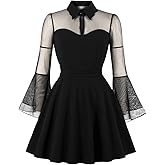 Wellwits Women's Keyhole Mesh Bell Long Sleeve Gothic Cocktail Dress